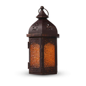 Farol de Hierro y Bronce Marroquí de Diseño Exclusivo con Vidrio de Colores para Decoración del Hogar y Mesa de Navidad, Faroles de Pie - Product Image 1