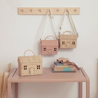 Meilleur design, sac en forme de maison tissé en rotin pour enfants, sac de mode coloré pour les filles