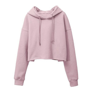 Custom Solid Terry Cotton/Polyester Streetwear Hoodie Sweatshirts for <b>Women</b> Crop Design Heavyweight Hooded Collar <b>Winter</b> - Product Image 1