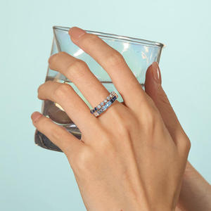 Jeulia Rhodium Plated Sterling <b>Silver</b> Gradient Double Row <b>Eternity</b> Band <b>Ring</b> - Product Image 5
