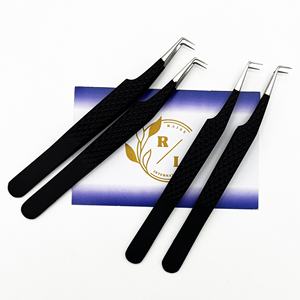 Pince à cils en acier inoxydable mince à 90 degrés de marque privée ventilateurs de pointe de volume de fibre d'extension de cils écologiques - Product Image 1