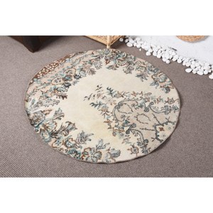 Alfombra de lana turca Vintage azul Beige clásica, 4x4 pies, tejido plano, respetuoso con el medio ambiente, alfombra de comedor, respaldo de látex, Patchwork - Product Image 3