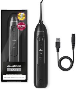 AquaSonic Icon <b>Water</b> Flosser for <b>Teeth</b> Cordless Rechargeable Oral Irrigator Waterproof, Portable Dental <b>Cleaning</b> with <b>Jet</b> Tip - Product Image 1