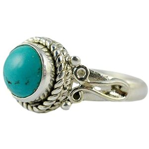 Bague artisanale en argent sterling 925 avec turquoise ronde, style bohème, pierre de naissance de décembre, sertie, cadeau idéal pour son anniversaire - Product Image 1