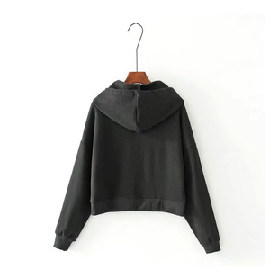 Sudadera con capucha de algodón de gran tamaño para mujer con Jersey suelto de manga larga, sudadera de otoño OEM personalizada, chándal de Top corto a precio de fábrica - Product Image 2