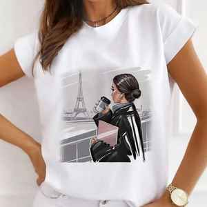 Camisetas de mujer de alta calidad de algodón 100%, camisetas ligeras de cuello redondo transpirables con logotipo personalizado, patrón de personaje, letra - Product Image 5