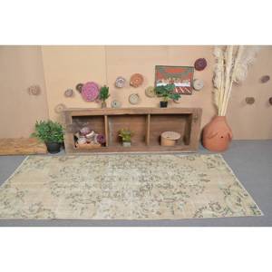 Tapis de Laine Turque Vintage de 39X85 pieds, Design Patchwork Beige et Vert, Tapis de Salon à Tissage Plat avec Support en Latex - Product Image 3