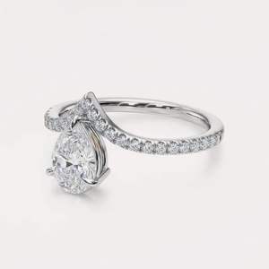 IGI Certified Pear Cut Lab Grown Diamond V-Shaped Pave Engagement & Wedding <b>Ring</b> in Solid <b>925</b> Sterling <b>Silver</b> - Product Image 2