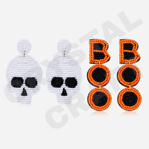 <b>Halloween</b> Flower Beaded <b>Earrings</b> for Women Patriotic Memorial Day Orange White Blue Colour Fabric Material - Product Image 3