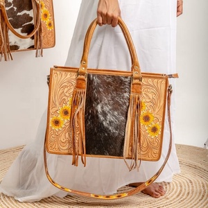 Hand Tool Leather Tote Bag Stylish Genuine Leather <b>Purse</b> Women Multi Use Fashionable Embossed Floral Bohemian Customizable Size - Product Image 3