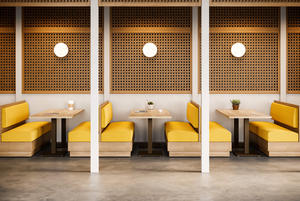 Asientos de Dos Plazas para <span class=keywords><strong>Restaurante</strong></span> con Base de Madera Clara y Asiento y Respaldo Tapizados para Cafetería, Comedor y Muebles de Hotel - Product Image 6