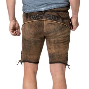 Auténticos Pantalones Cortos Lederhosen de Cuero de Ante Vacuno Personalizados, Prendas Tradicionales Bávaras Hechas de Lona con Patrón Sólido - Product Image 3