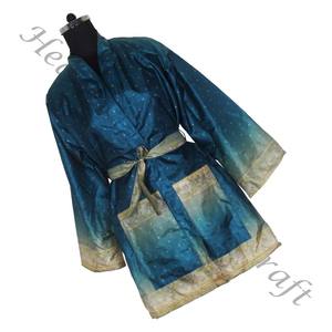 KS003 Chaqueta Kimono Sari Vintage de Seda Pura para Mujer Diseño Abstracto Tamaño Libre Ajustable para Verano - Product Image 3