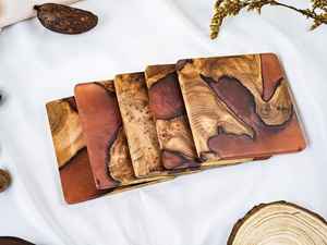 Handmade Wood and <b>Epoxy</b> <b>Resin</b> Coasters Set with Unique Swirl Designs <b>for</b> Modern Home <b>Table</b> Decor From HUMAYUN WORLD CRAFTS - Product Image 2