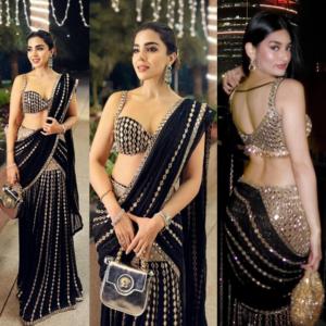 Sari en faux georgette de qualité supérieure pour femmes, pour mariage et soirée, sari cousu pour la vente à l'exportation - Product Image 5