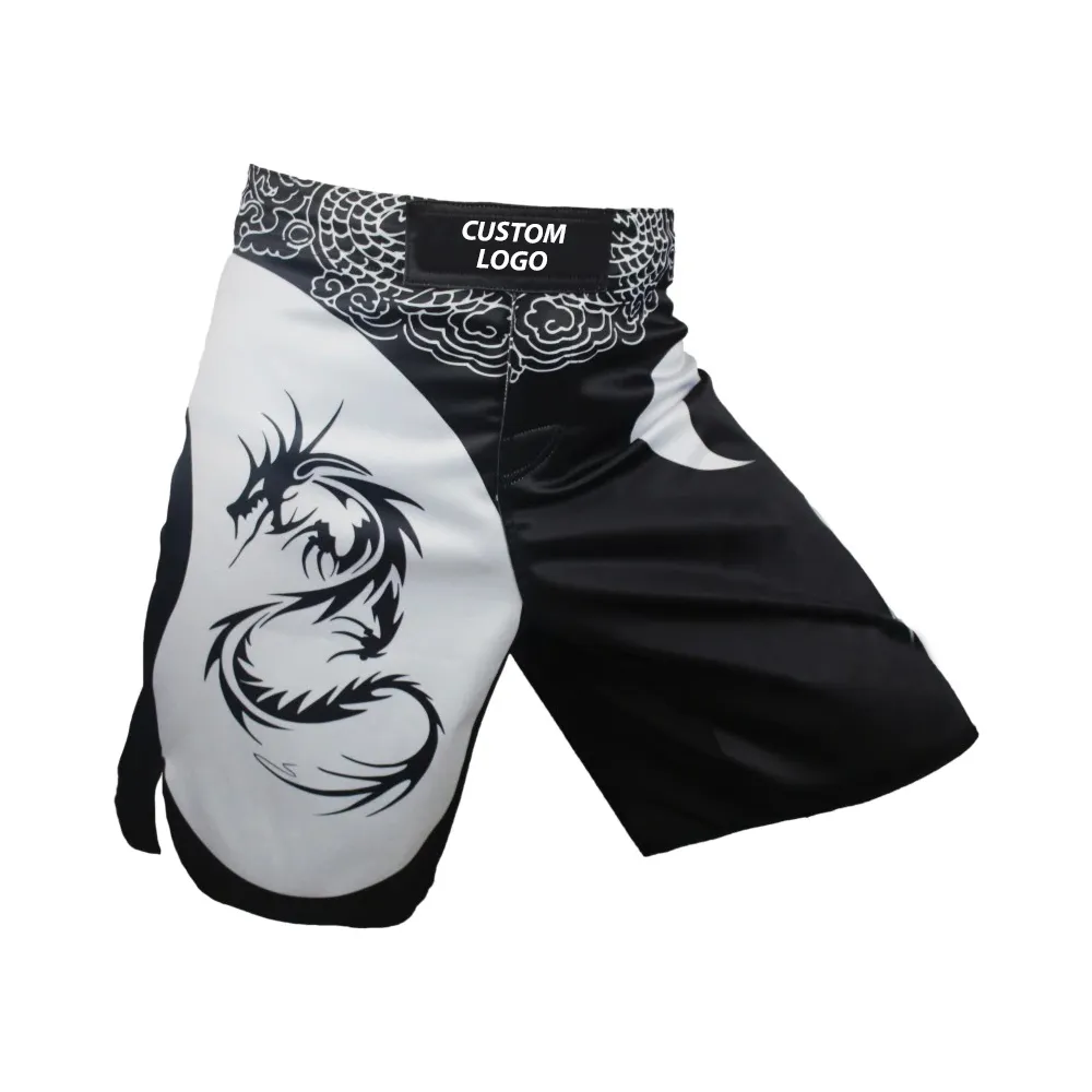 Shorts da combattimento stampati con logo personalizzato sublimati shorts da pugile da uomo traspirante e traspirante produttore pakistan personalizzato