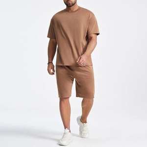 Ensembles de t-shirts courts en éponge française 100% coton pour hommes, décontractés et respirants, ensemble t-shirt et short à manches courtes, vente en gros - Product Image 3