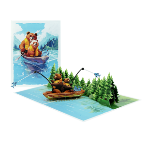 Carte de voeux pop-up 3D personnalisée pour la pêche à l'ours Artisanat en papier de style animal pour la fête des pères Impression offset - Product Image 2