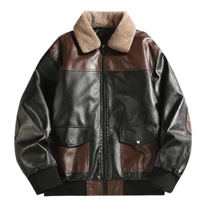 Chaqueta de Cuero para Hombre Crown Gate International, Estilo Bomber, Marrón y Negro, con Cuello de Borrego, Cierre Frontal, Abrigo de Invierno, Tallas Grandes, Resistente al Viento, Corte Ajustado - Product Image 5