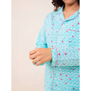 Ensemble de pyjama en coton Love Birds - Vêtements de nuit confortables pour l'hiver avec fermeture à boutons - Product Image 6