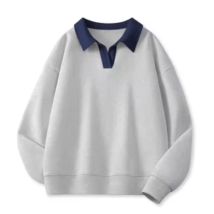Sudadera de Algodón Casual con Cuello Abotonado, Estampado Frontal Personalizado, Antiencogimiento, de Alta Calidad, con Hombros Caídos y Letras, para Otoño - Product Image 2