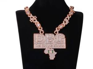 Mens hip hop pendant chain moissanite diamond DBG letter africa <b>map</b> design rose gold luxury necklace bold style - Product Image 6