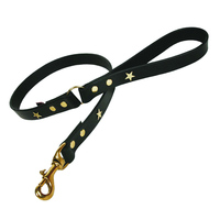 Laisse pour chien en cuir véritable personnalisée de luxe avec décoration en rivets et crochet doré pour chiens