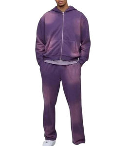 Ensemble sweat à capuche et pantalon zippé en molleton délavé avec strass et logo personnalisé, 420 GSM, streetwear d'hiver - Product Image 6