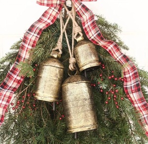 Vintage tone iron cow <b>bells</b> with sturdy loops for goats cattle and rustic decorative uses on fences or doors - Product Image 1