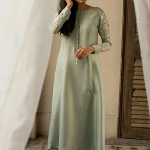 NEW STYLISH & BEAUTIFUL LONG KURTA & PANT ON SILK <b>FABRIC</b> EMBELLISH CRYSTAL GLASS BEADS, DABKA WORK for Party-WEAR @ 2022 - Product Image 1