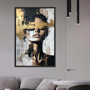 Golden Woman Printed Canvas: Elegant Modern Portrait Art,BLACK <b>FRAMED</b> CANVAS - Product Image 1