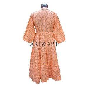 Vestido Midi Cruzado de Verano, Estilo Vintage, Estampado Floral, Mangas Tres Cuartos, Línea A, Transpirable, Hecho a Mano - Product Image 6