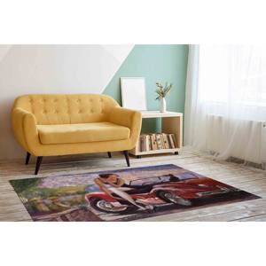 Alfombra Moderna con Estampado de Mujer con Auto Rojo, Alfombra de Chenilla - Product Image 5