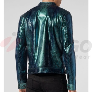 แจ็คเก็ตหนังงูสีเขียวของผู้ชาย,แจ็กเก็ตหนังงูหลามพิมพ์ลายงูสไตล์ Bomber ใหม่ - Product Image 6