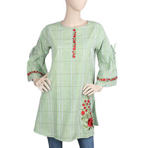 Women's <b>Strip</b> Cotton Kurti - Green - Product Image 2