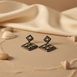 Boucles d'oreilles en diamant en rhodium noir pour femmes, bijoux élégants, cadeau - Product Image 1