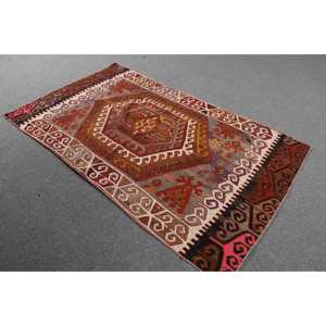 Tapis turc vintage, tapis Kilim 3x5,4 pieds, tapis oriental rouge brun - Product Image 2