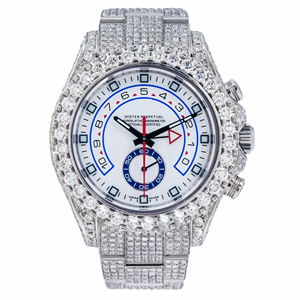 Montre en acier inoxydable avec mouvement à quartz, sertie de moissanite, cadran en verre enduit, mode homme, luxe - Product Image 1