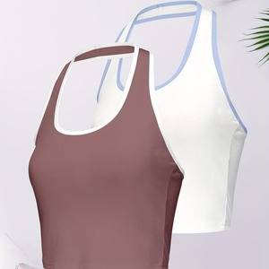 Femmes été printemps vêtements 2 Pack respirant décontracté débardeurs grande taille contraste garniture sans manches licou cou t-shirt - Product Image 6