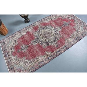 Vintage Turkish Rug Large Rectangle 3.6 X 6.9ft Classic <b>Red</b> Beige Abstract Patchwork <b>Wool</b> Latex for Teenagers Hallway Use - Product Image 2