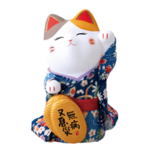 Chat porte-bonheur Chat faisant signe Figurine en poterie Japon Kimono traditionnel - Product Image 3