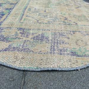 พรมวินเทจขนาด 2.3x2.3 ฟุต พรมตุรกีขนาดเล็ก พรมลายกราฟิกสีน้ำเงิน - Product Image 5