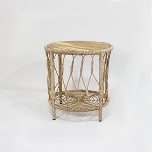 Juego de muebles de patio Mesa con marco de metal de 3 piezas con tapa de madera y 2 sillas de mimbre para uso exterior e interior - Product Image 4