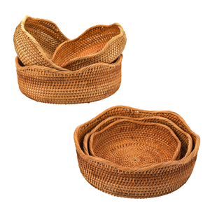 Cesta de ratán de pan de mimbre hecha a mano ecológica de primera calidad/juego de bandejas 3 uds cestas de almacenamiento con patrón de ondas hechas a mano artesanías de Vietnam - Product Image 1