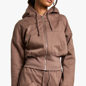 Ensemble de survêtement pour femme, confortable pour l'hiver, deux pièces / coupe ajustée avec fermeture éclair, capuche avec cordon de serrage et taille élastique - Product Image 2