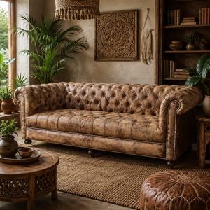 Akku Art Exports Tufted Handmade Chesterfield Midcentury Modern Genuine Leather <b>Sofa</b> New Antique Brown 3 Seat Living Room - Product Image 2