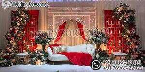 Scène dorée du Grand spectacle de mariage Sri lancan, installation de grande scène pour le mariage indien du sud, thème paon, 1 pièce - Product Image 2