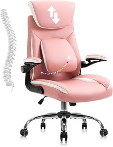 Sedia da Ufficio in Pelle PU Rosa con Supporto Lombare Regolabile e Braccioli per Uso Domestico e Ufficio - Product Image 1