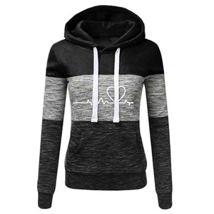 Sweat-shirt à capuche pour femme, à manches longues, avec motif de battement de cœur, couleur contrastée - Product Image 2