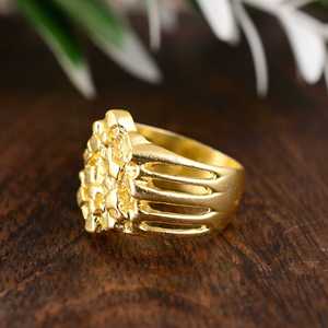 High quality Nugget <b>Ring</b> Chunky Brass Jewelry <b>Men</b> 18k Gold Plated Textured Geometric Design Statement <b>For</b> Wholesale/OEM/ODM - Product Image 5